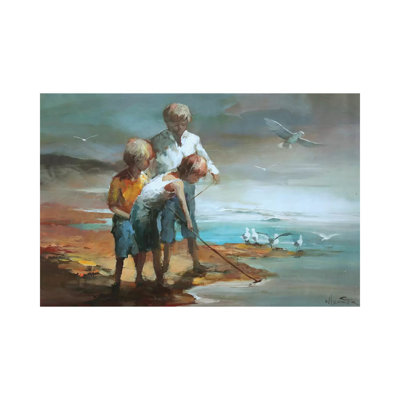 Boys On The Beach by Willem Haenraets - Wrapped Canvas Painting