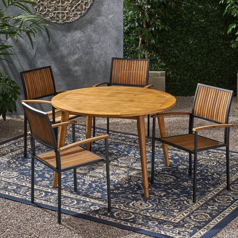 Forestal 4 - Person Acacia Patio Dining Set with Round Table, Teak