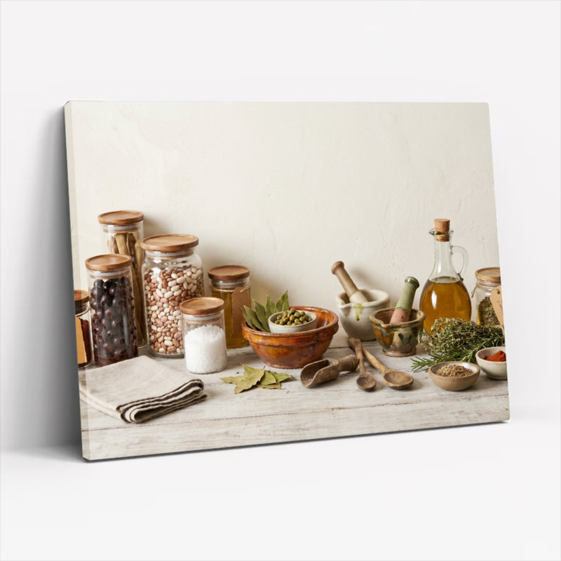 Ensemble de 1 tableau sur toile représentant des épices de cuisine, H 16 po x l 24 po, Toile tendue