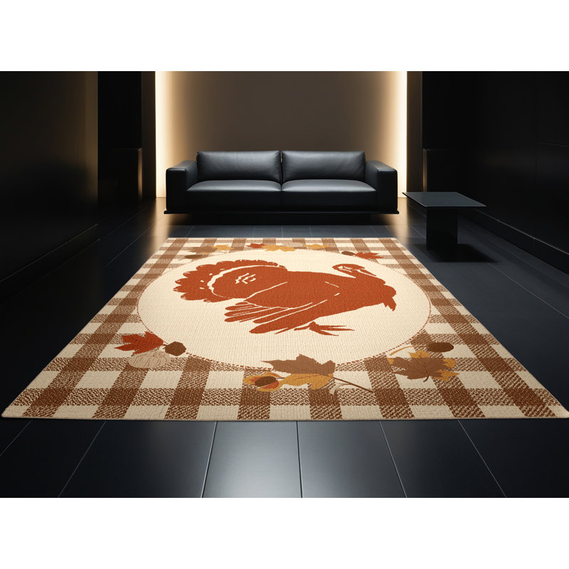 Machine Washable Wyndmoor Thanksgiving Modern & Contemporary Abstract Rug in Beige – Beige Binding, 3x5