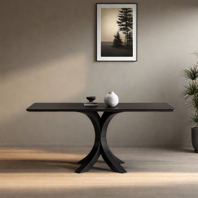 Durable Pure Black Rock Slab Dining Table