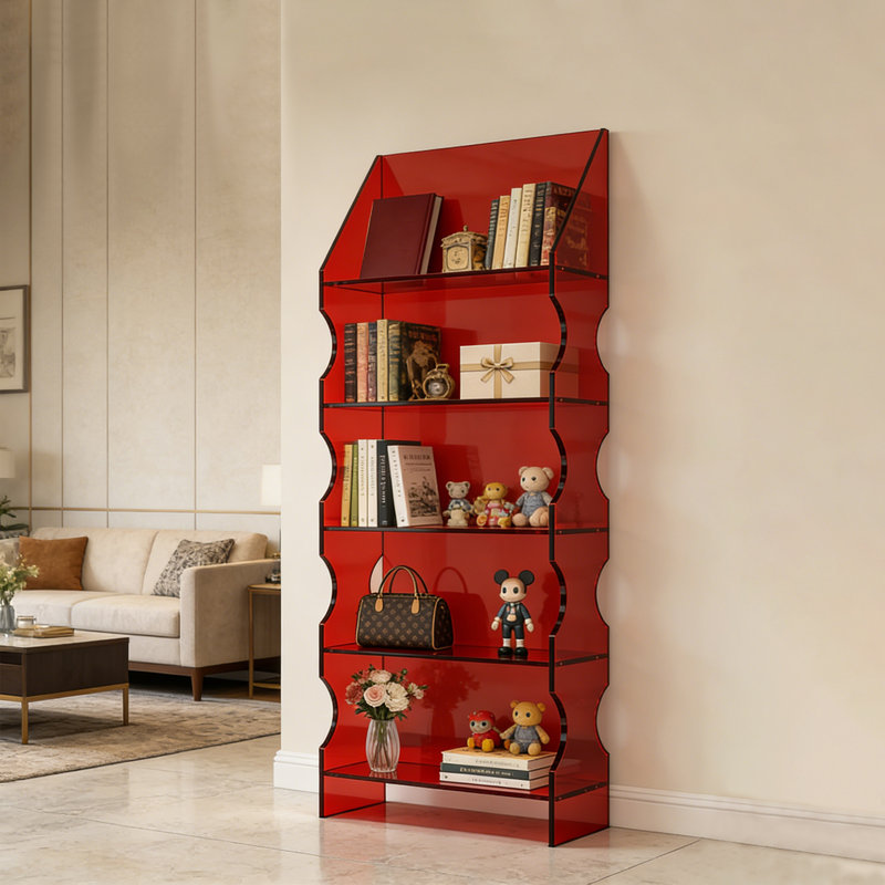 Bibliothèque rouge en acrylique, H 64,96 po x l 27,56 po x P 11,81 po