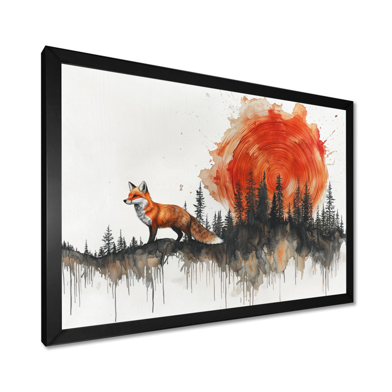 «Silent Fox In Forest Landscape III», art mural renard, Reproduction encadrée d'une seule photo, H 30 po x l 40 po, Noir