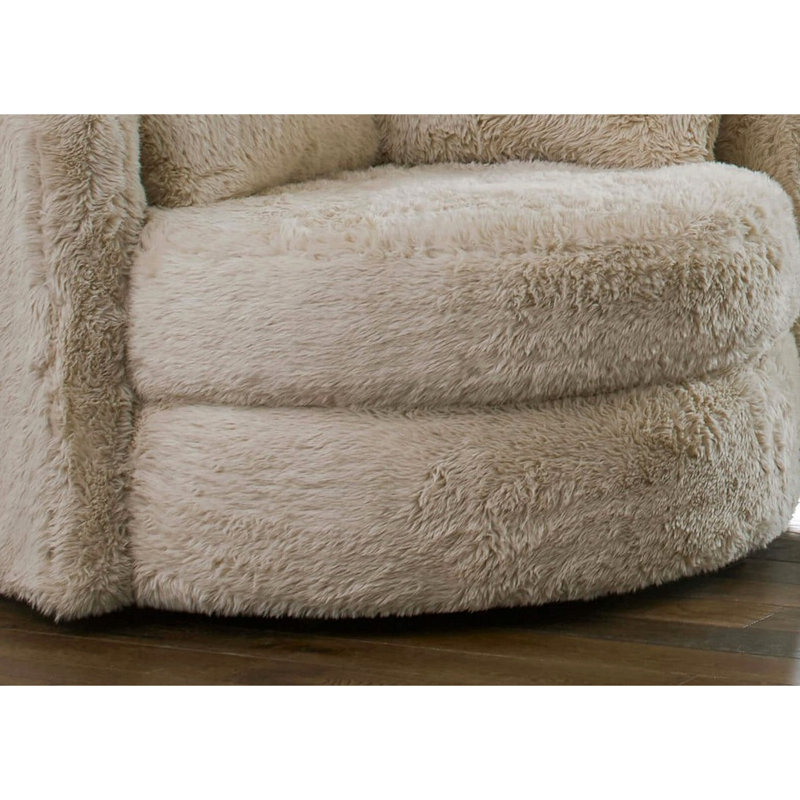 Fauteuil d'appoint pivotant Rane, chenille, forme de tonneau, bois massif, Chenille beige