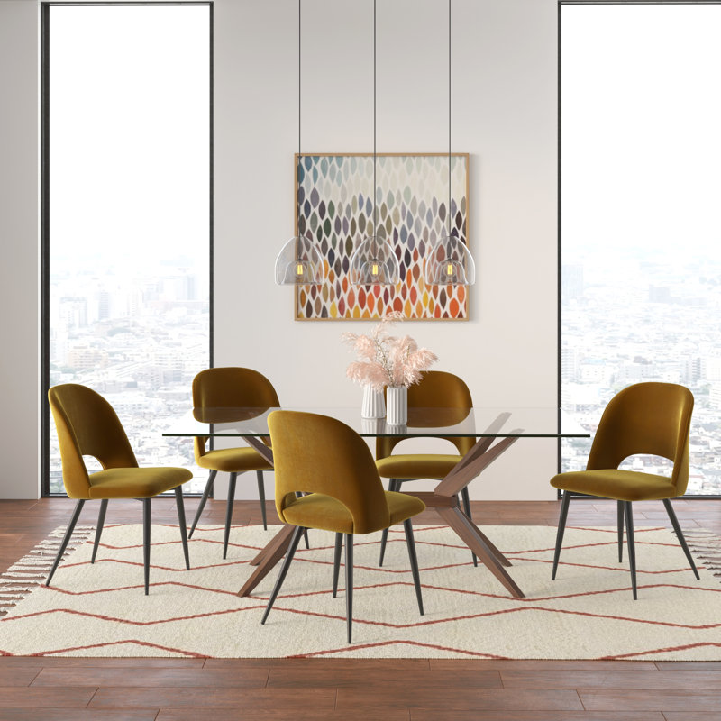 Delta Glass Top Solid Wood Base Dining Table