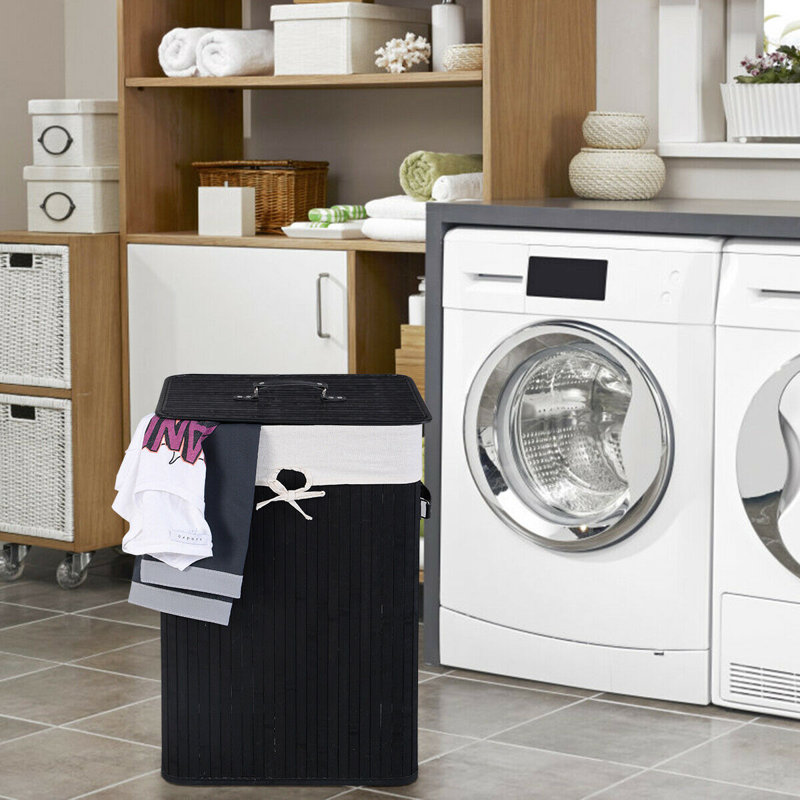 Bamboo Laundry Hamper with Handles, Black