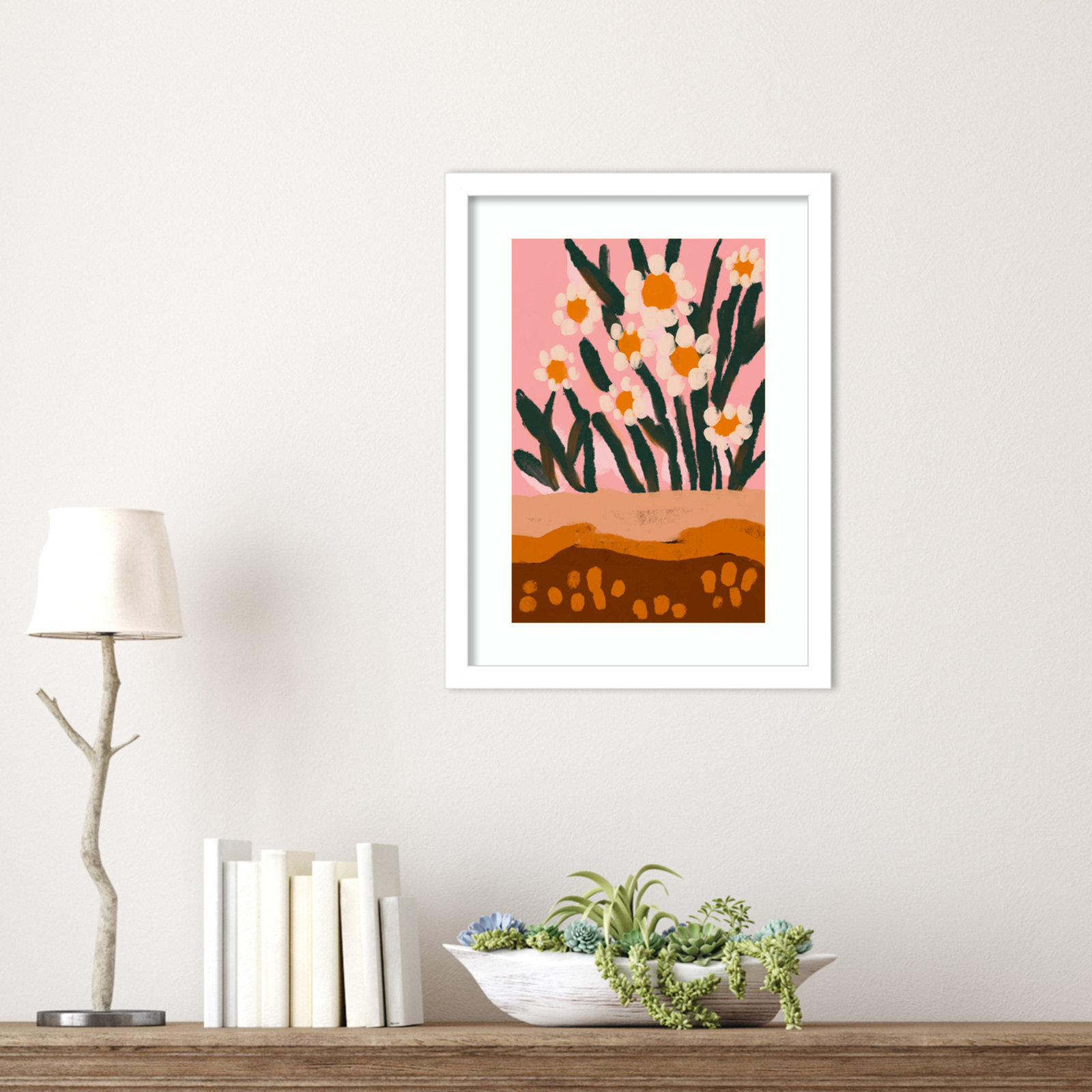 Pastel Flower Impression No 3, White, 17" H x 13" W