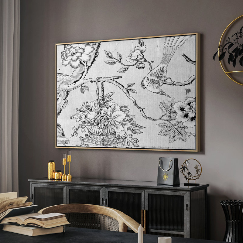 Rétro abstrait - XIXème, Toile encadrée noyer flottant, H 17 po x l 25 po x P 2 po