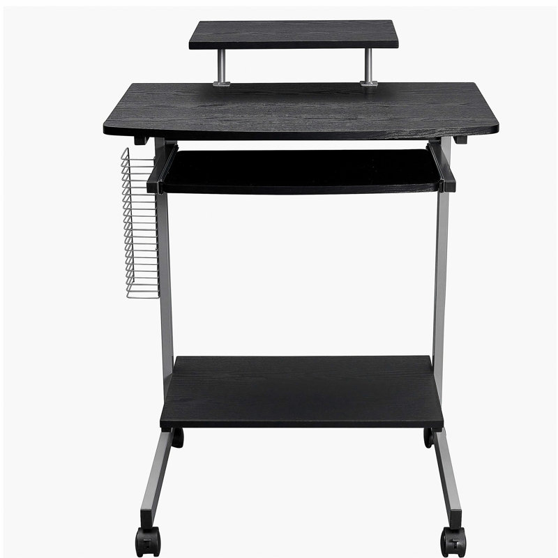Chariot d'ordinateur compact avec rangement, couleur café