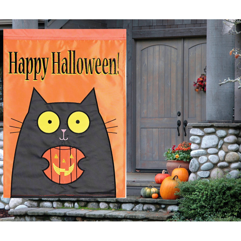 Drapeau de jardin «Happy Halloween» chat noir