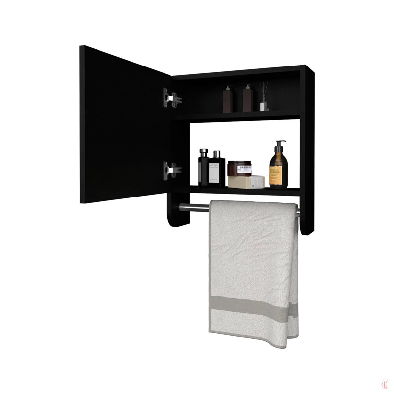 Pharmacie avec porte-serviettes et miroir inclus, Noir, noir, noir, noir