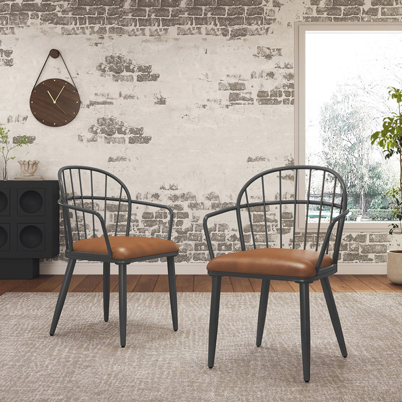 Chaise d'intérieur rembourrée avec pieds en métal, ensemble de 2, alliant confort et style industriel pour une salle à manger moderne