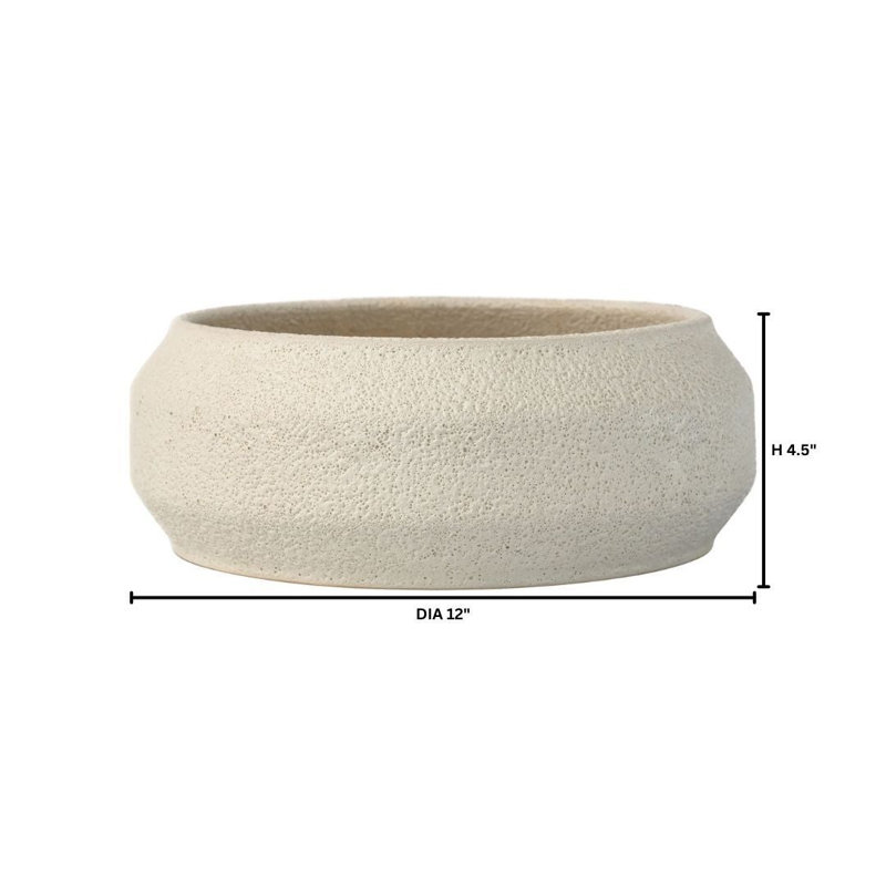 White On Terra Earthenware Decorative Bowl, 4.5" H x 12" W x 12" D