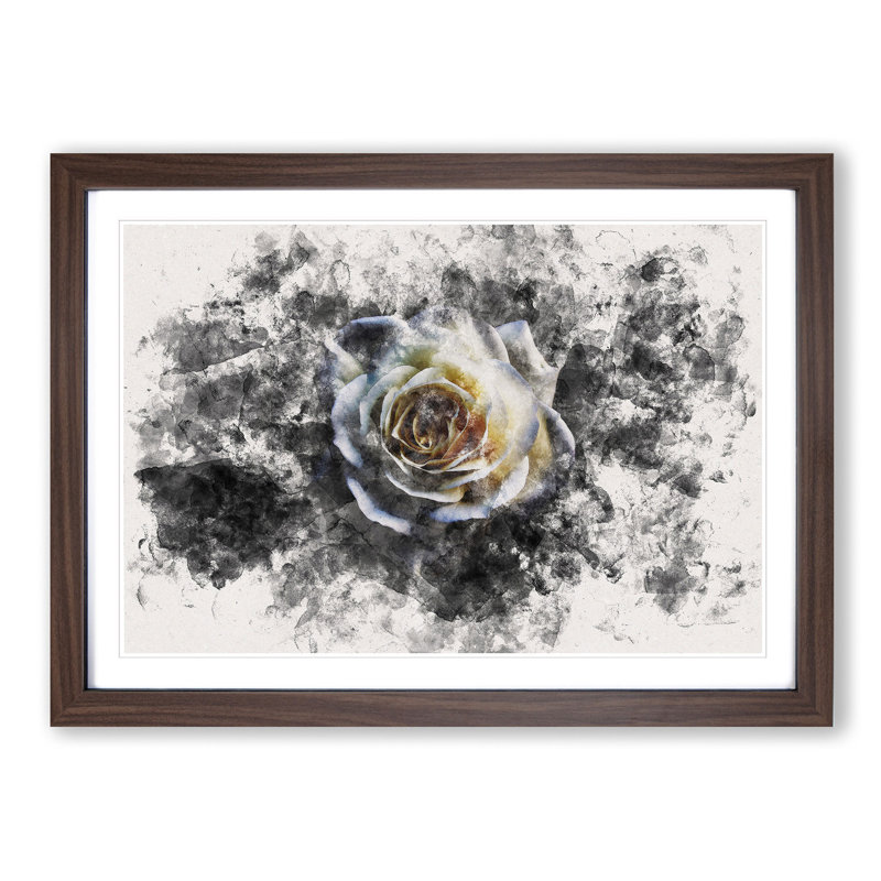 A Crisp White Rose Watercolour - Picture Frame Graphic Art Print, 62cm H x 87cm W x 2cm D, Walnut Framed