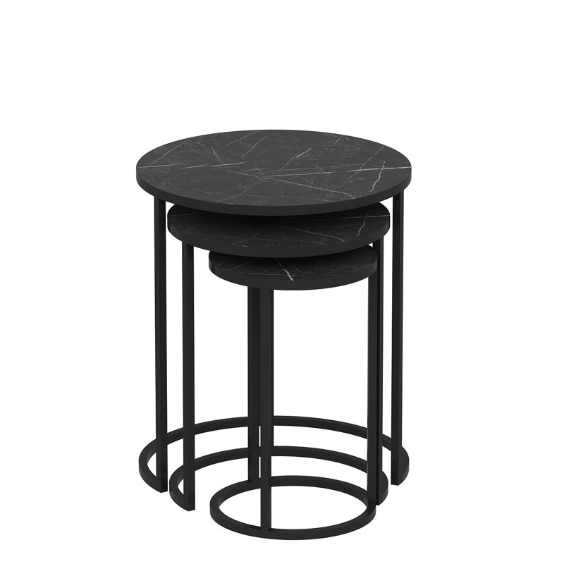 Ensemble de 3 tables gigognes Modern Black (19,7 po x 22,8 po x 19,7 po), 15,7 po x 20,5 po x 15,7 po, 11,8 po x 18,9 po x 11,8 po | Panneau de particules enduit 100% mélamine, structure en métal | Design industriel élégant pour le salon, le bureau et la maison