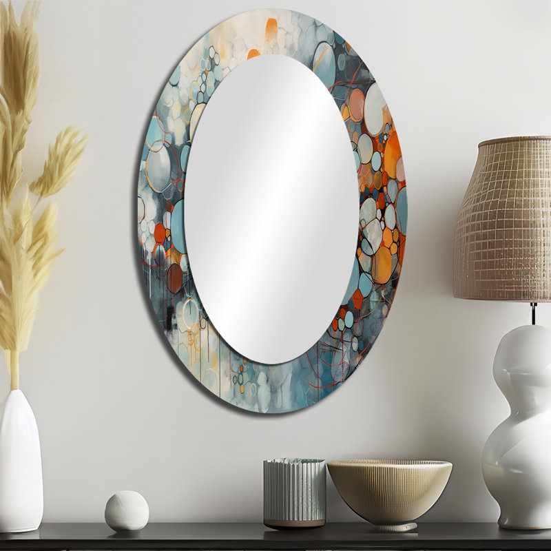 Orange And Blue Geometric Illusions - Orange Modern Oval Wall Mirror, 36" x 24"