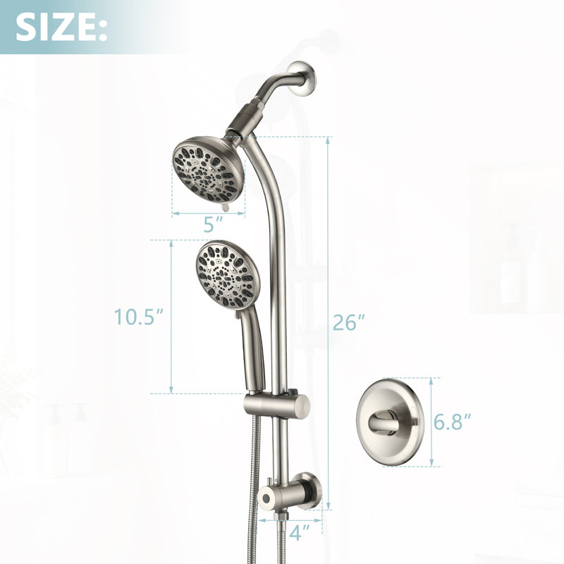 Système de douche avec pomme de douche à main à 7 réglages, robinet de douche avec valve en nickel brossé