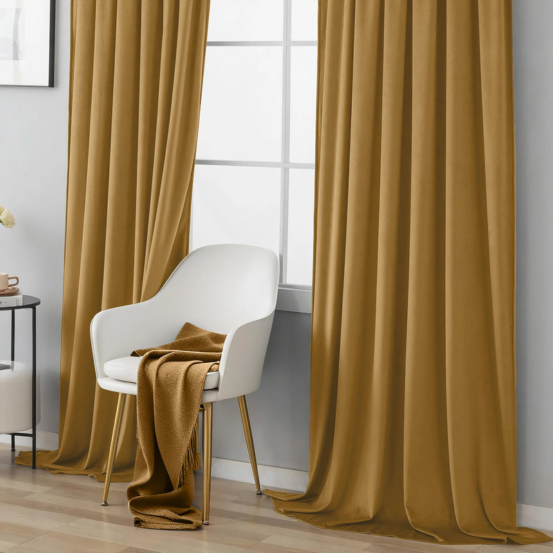 Velvet Room Darkening Curtains - Luxury Rod Pocket Drapes for Bedroom & Living Room 2 Panels, Gold Brown, 40" W x 96" H