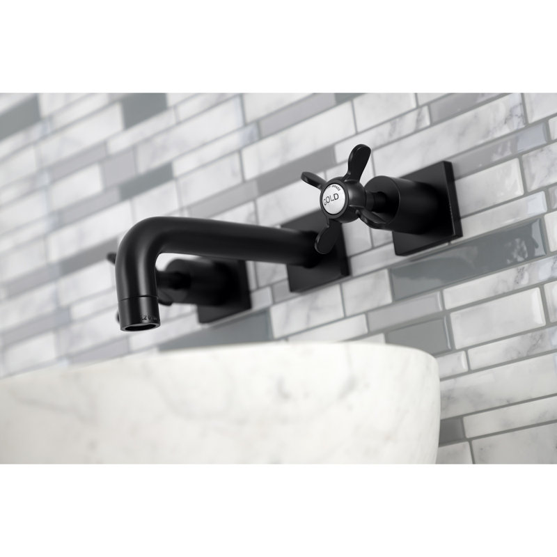 Kingston Brass Concord Two-Handle 3-Hole Wall Mount Bathroom Faucet, Matte Black, Cross