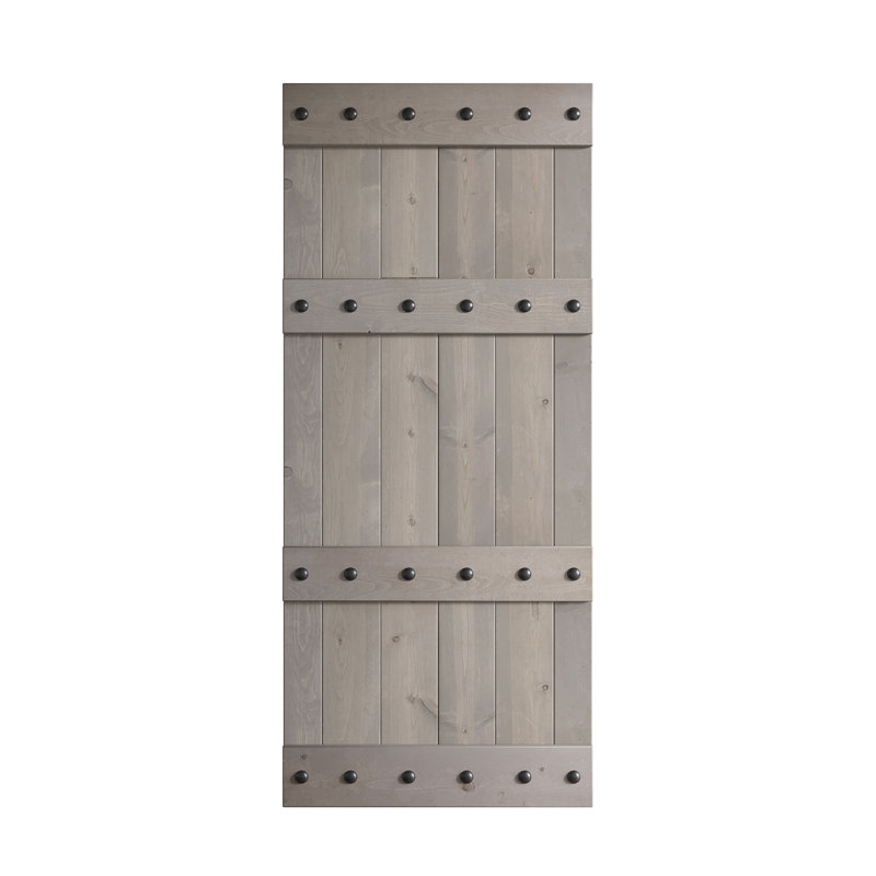 Porte de grange à panneaux en bois Castle, Gris clair, 36 po x 84 po