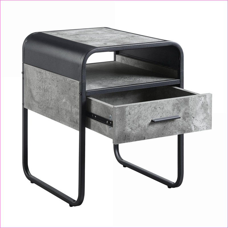 Gris béton Table basse noire moderne avec tiroir, peu encombrante Facile à assembler pour le salon