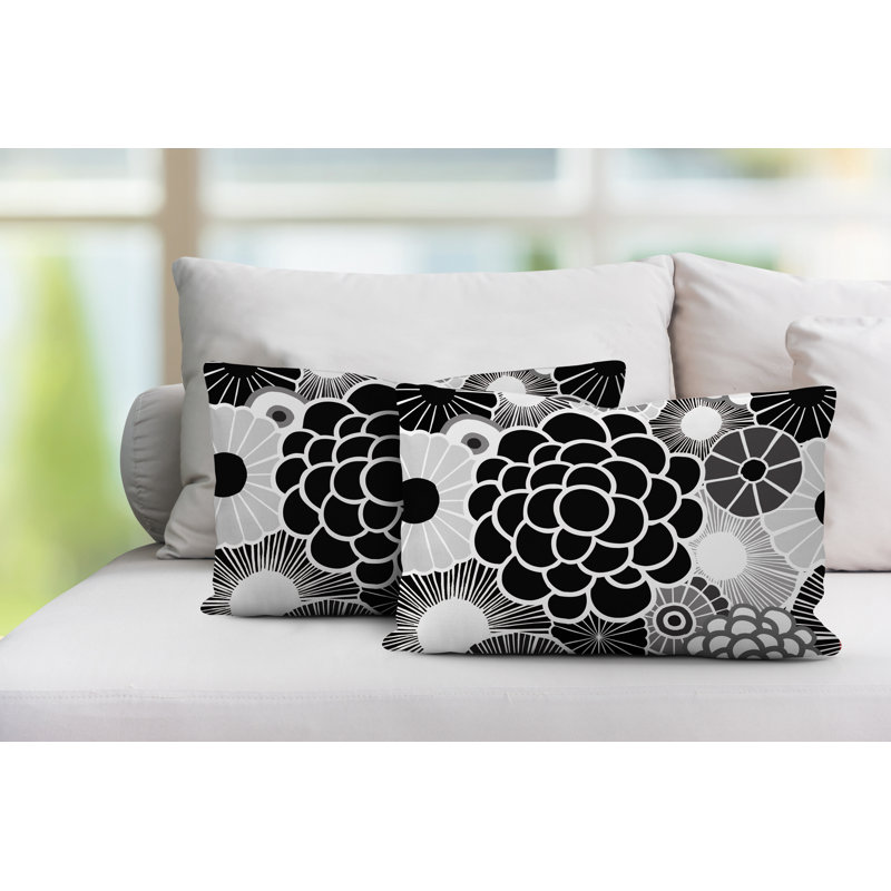 Coussin lombaire floral intérieur / extérieur, Noir