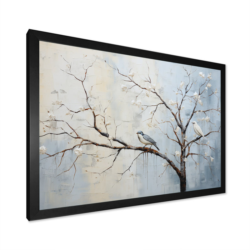 Arbre de fleurs gris gris Sprintime II - décoration murale arbre, Cadre d'angle fermé noir, H 12 po x l 20 po x P 1 po