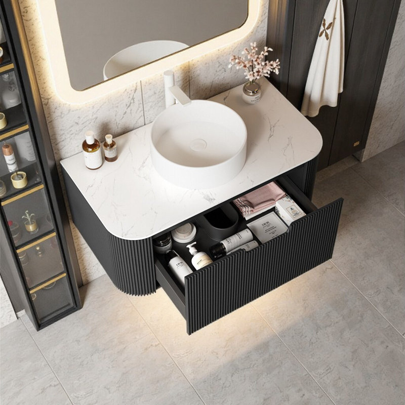 Meuble-lavabo flottant 36 po avec lavabo en céramique 36 po | Armoire de rangement murale moderne et tiroir à fermeture en douceur | Modernisation de style spa
