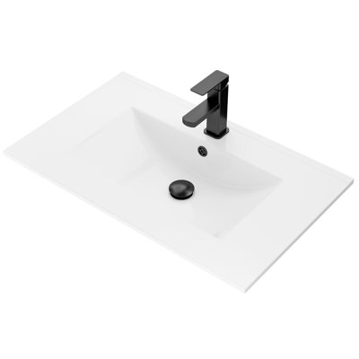 30" Rectangular Ceramic Undermount Bathroom Sink with Single Hole Faucet, Overflow