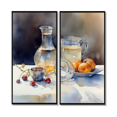Simple Nature morte fruits et pichets III - Décoration murale traditionnelle 2 panneaux