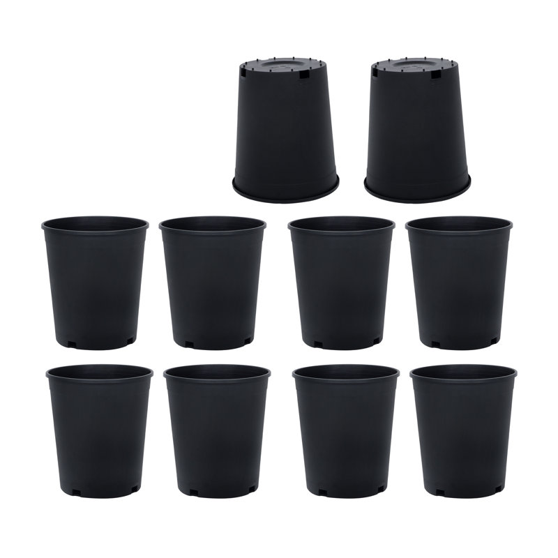 10pcs 5-Gallon Circular Pure Black Plastic Flower Pots Suitable For Indoor And Outdoor Flower Planting, Reusable, Essential Tool For Gardening Enthusiasts