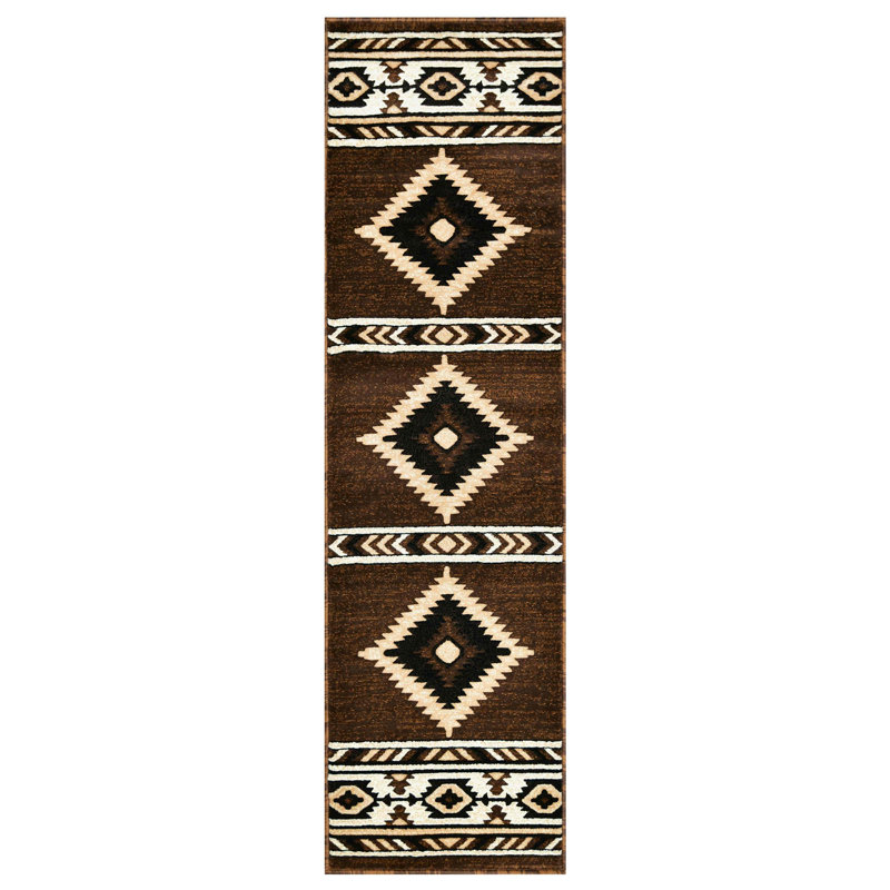 Tapis de style sud-ouest beige HR Brown, Tapis de couloir 2 pi x 7 pi 2 po