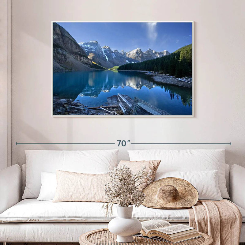 Lac pittoresque de la Moraine, Cadre flottant blanc, 46 po x 31 po