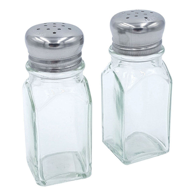 (Set of 2) Salt and Pepper Shakers, 1 oz., Flat Paneled Glass Salt and  Pepper Shaker with Stainless Steel Top