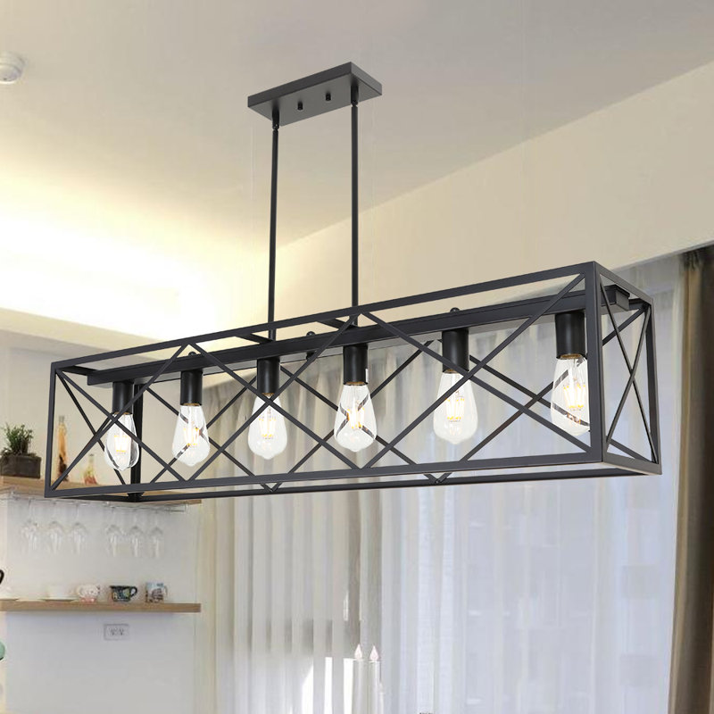 Luminaire suspendu linéaire à 6 lumières pour îlot de cuisine Sedef, Noir