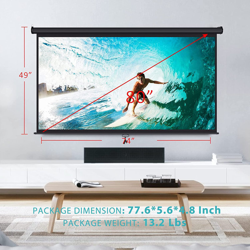 White 49'' x 74'' Manual Ceiling Mounted Projector Screen