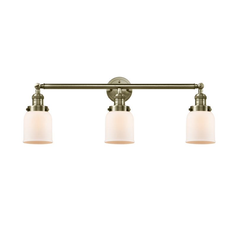 Éclairage pour salle de bain 3 lumières Aponte Bell, Laiton antique, Blanc mat, Ampoule incandescente rétro de 60 watts