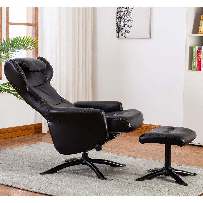 Vantasia Faux Leather Recliner Chair With Ottoman, Black Faux Leather
