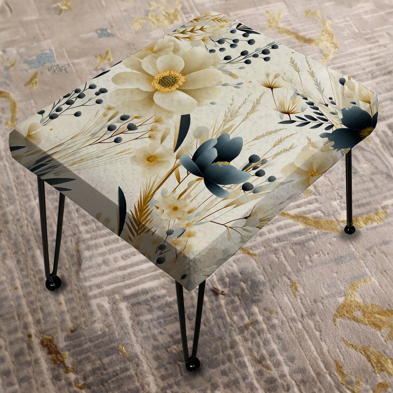 Neutral Greys Flowers Accents - Botanical Rectangle Ottoman