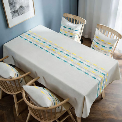 Embroidery Tablecloth,220.98 X 134.62 Cm,Grey,Green And Yellow
