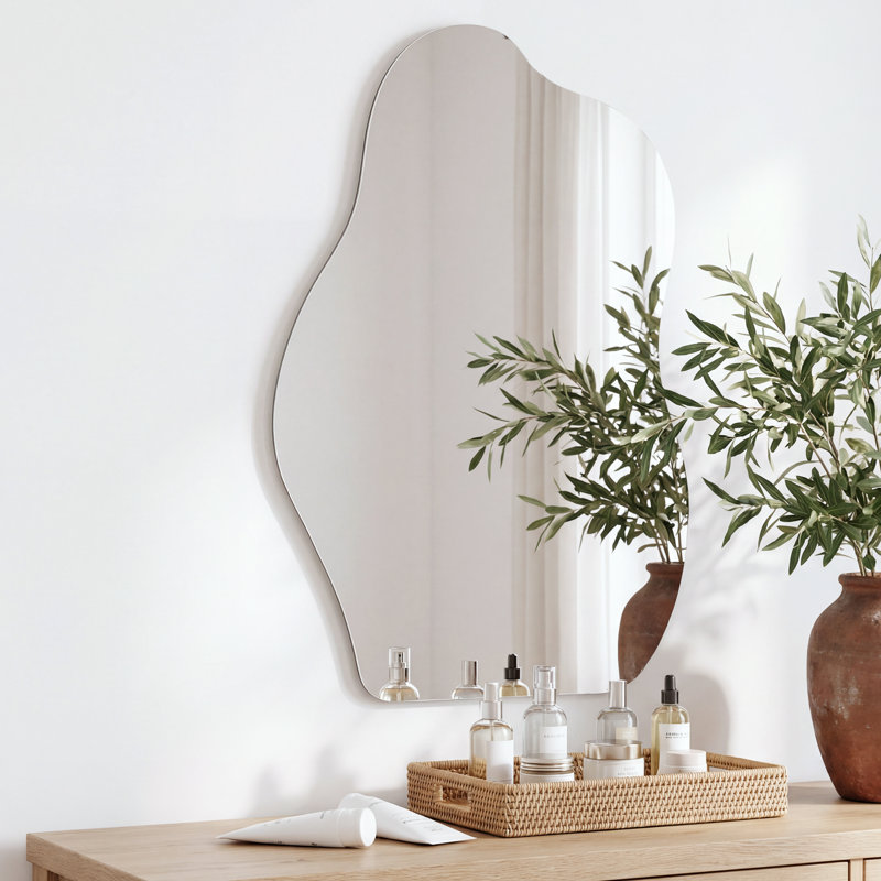 Bane 35.8" Frameless Irregular Shaped Wall Mirror, Cloud Mirror, Wavy Mirror, Hanging Mirror