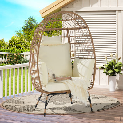 Fauteuil à œufs en osier, fauteuil à œufs en rotin pour l'intérieur et l'extérieur, grand fauteuil surdimensionné de 600 lb avec coussin et coussin pour la véranda, la cour arrière et le balcon