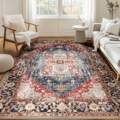 Machine Washable Non Slip Vintage Area Rugs for Living Room Bedroom Dining Room - Red
