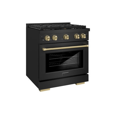 ZLINE Autograph Edition 30 in. 4.2 cu. ft. Paramount ZLINE Autograph Edition 30 in. 4.2 cu. ft. Paramount with 4 Burner Cooktop and Convection Gas Oven in Black Stainless Steel