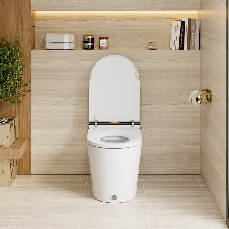Toilette à bidet allongée avec ouverture / chasse automatique, bouclier en mousse, siège chauffant, eau chaude instantanée, double chasse d'eau 1,0 / 1,28 GPF