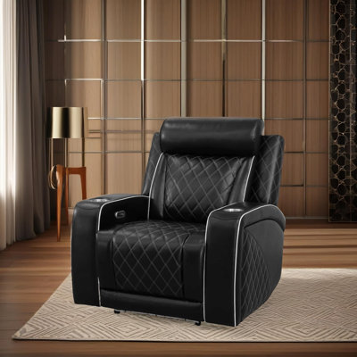 Regent Black Breathable Leather  Leather  Reclining  Chair With Cup-Holders And LED Lights