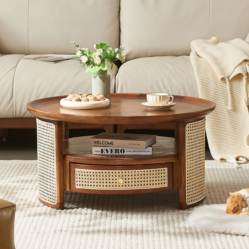 Table basse en bois de frêne brun, H 15,28 po x L 33,46 po x l 33,46 po