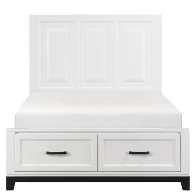Lit plateforme blanc avec tiroirs de rangement et lit double