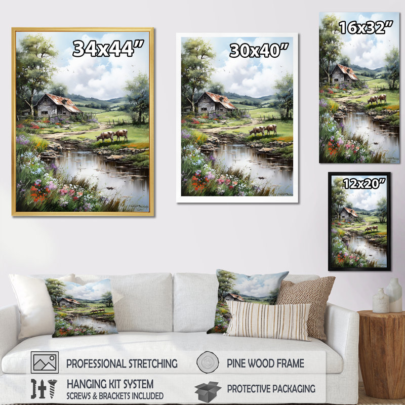 «Relaxing Farm Charm» - Art mural ferme, H 44 po x l 34 po x P 1,5 po, Toile tendue