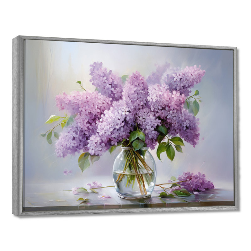 Lilacs Romantic Impression III - Lilacs, reproduction d'art sur toile, H 24 po x l 32 po, Reproduction avec cadre flottant